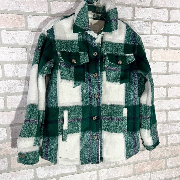 Avec Les Filles Green and White Plaid Long Sleeve Shirt Jacket Size XS - Picture 5 of 11